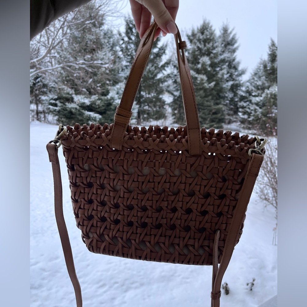 Leather woven crossbody bag purse brown tan